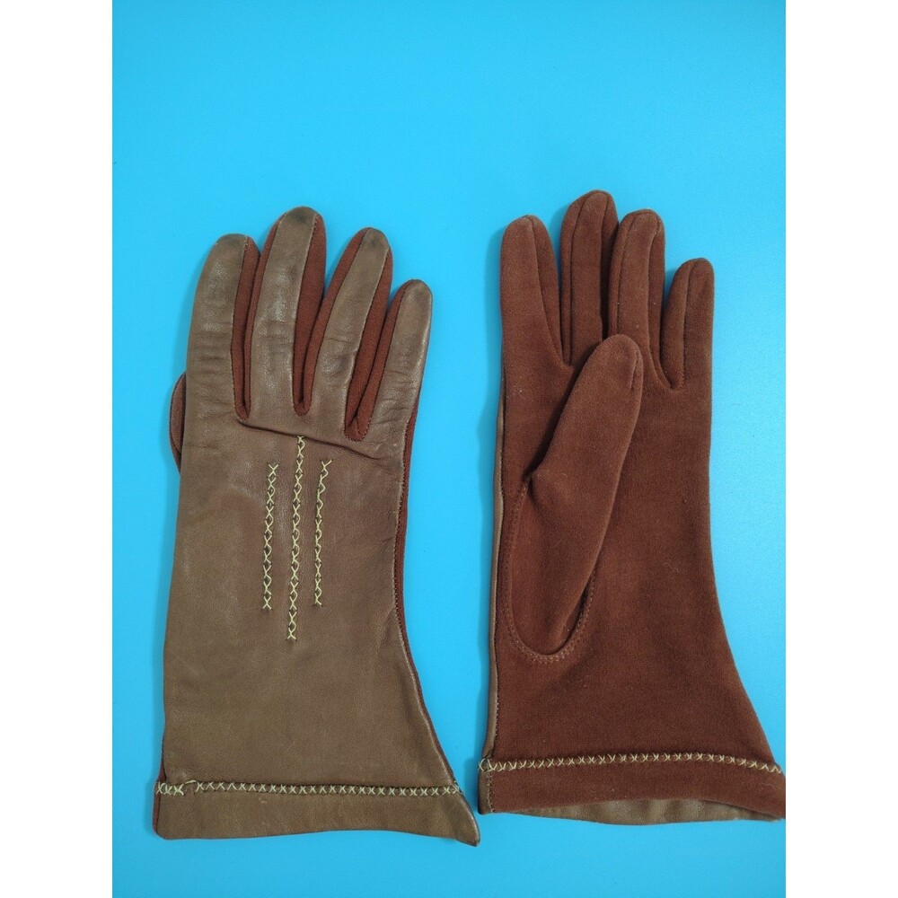 Vintage 1960s Hansen Gloves Women 6.5 Brown Nylasuede Driving Gloves Made In USA